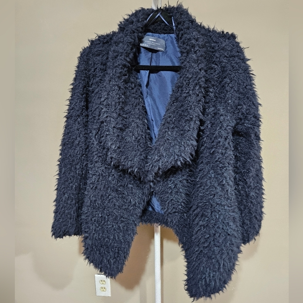 Zara Women's Navy Blue Teddy Jacket Faux Fur Size L